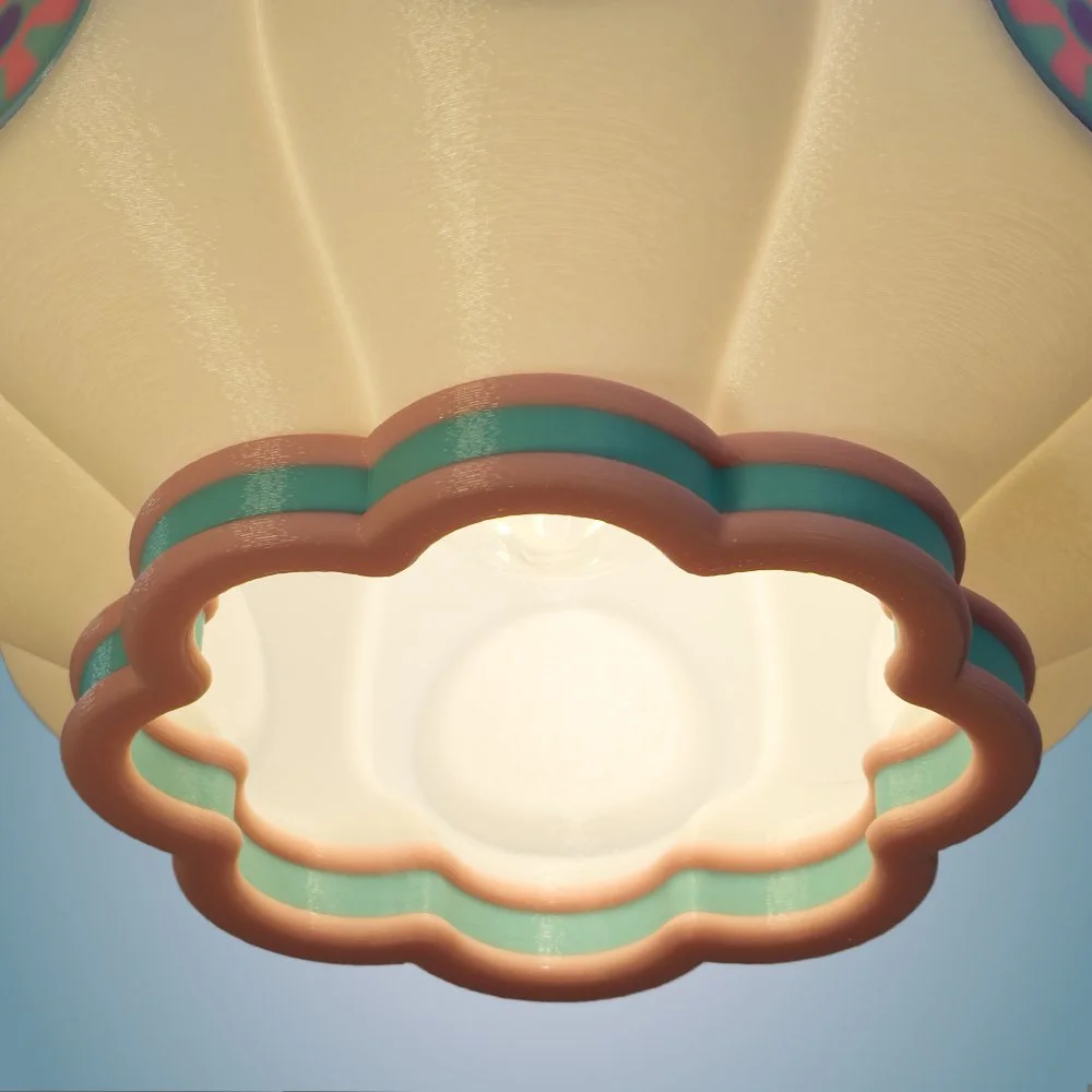 Garlic pendant lamp in berry colors, viewed from the bottom