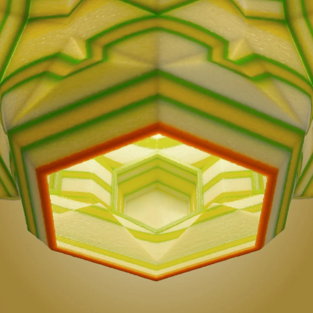 Honeycomb citrus pendant lamp seen from the bottom