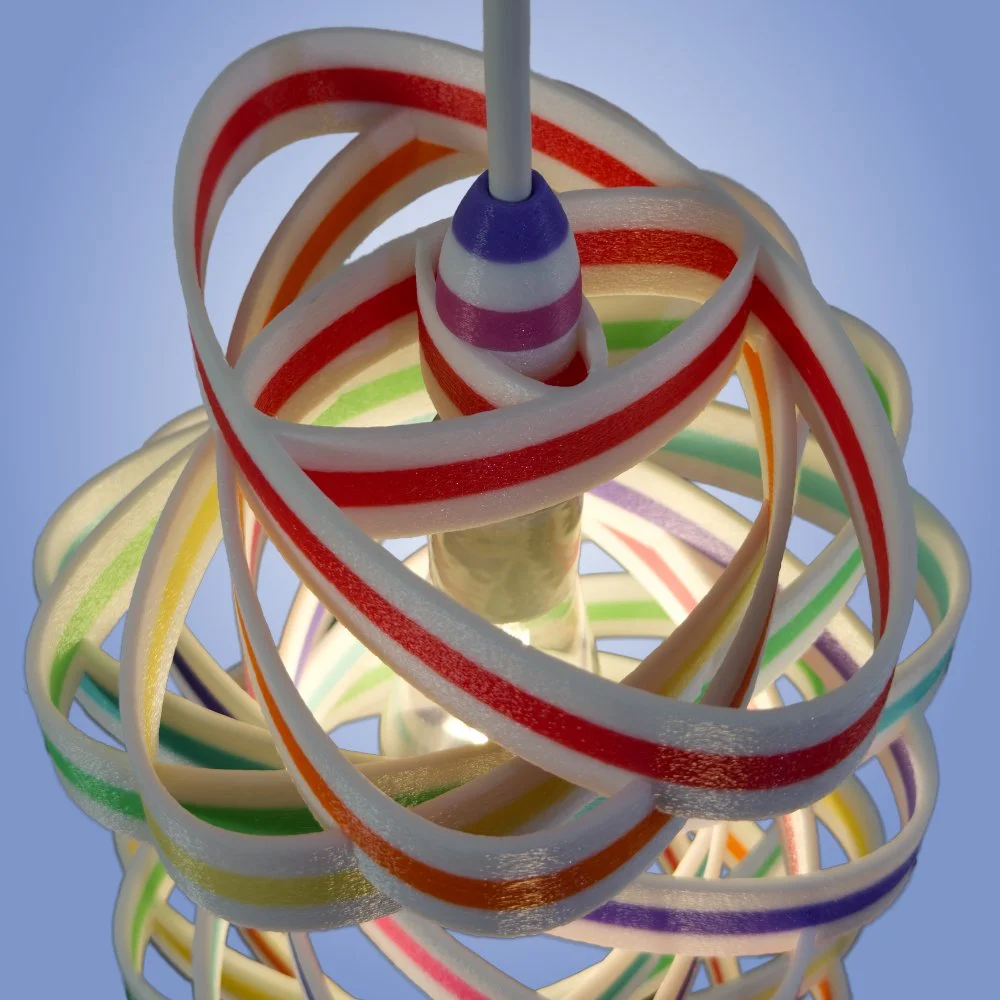 Spinoval rainbow pendant lamp seen from the top