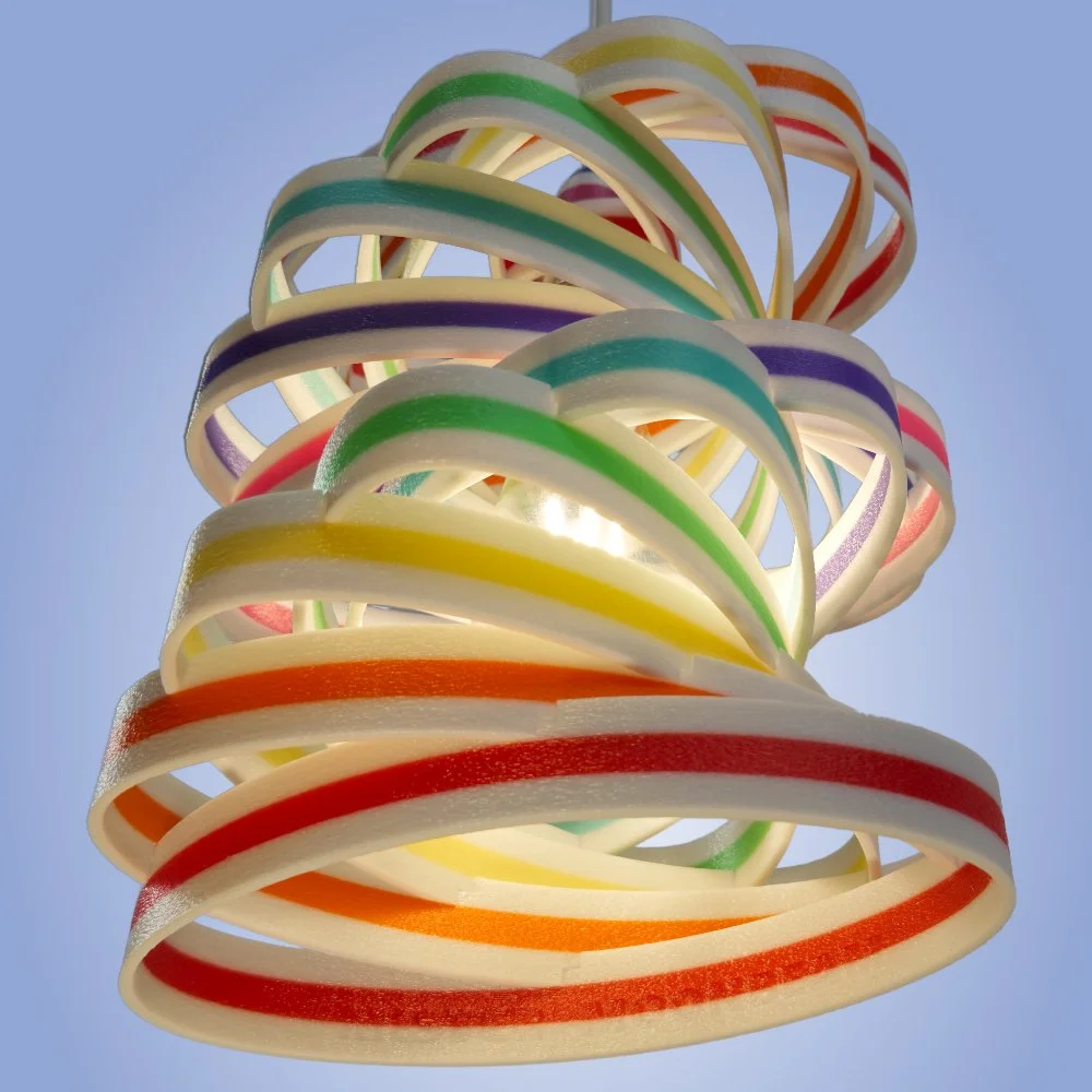 Spinoval rainbow pendant lamp seen from the bottom