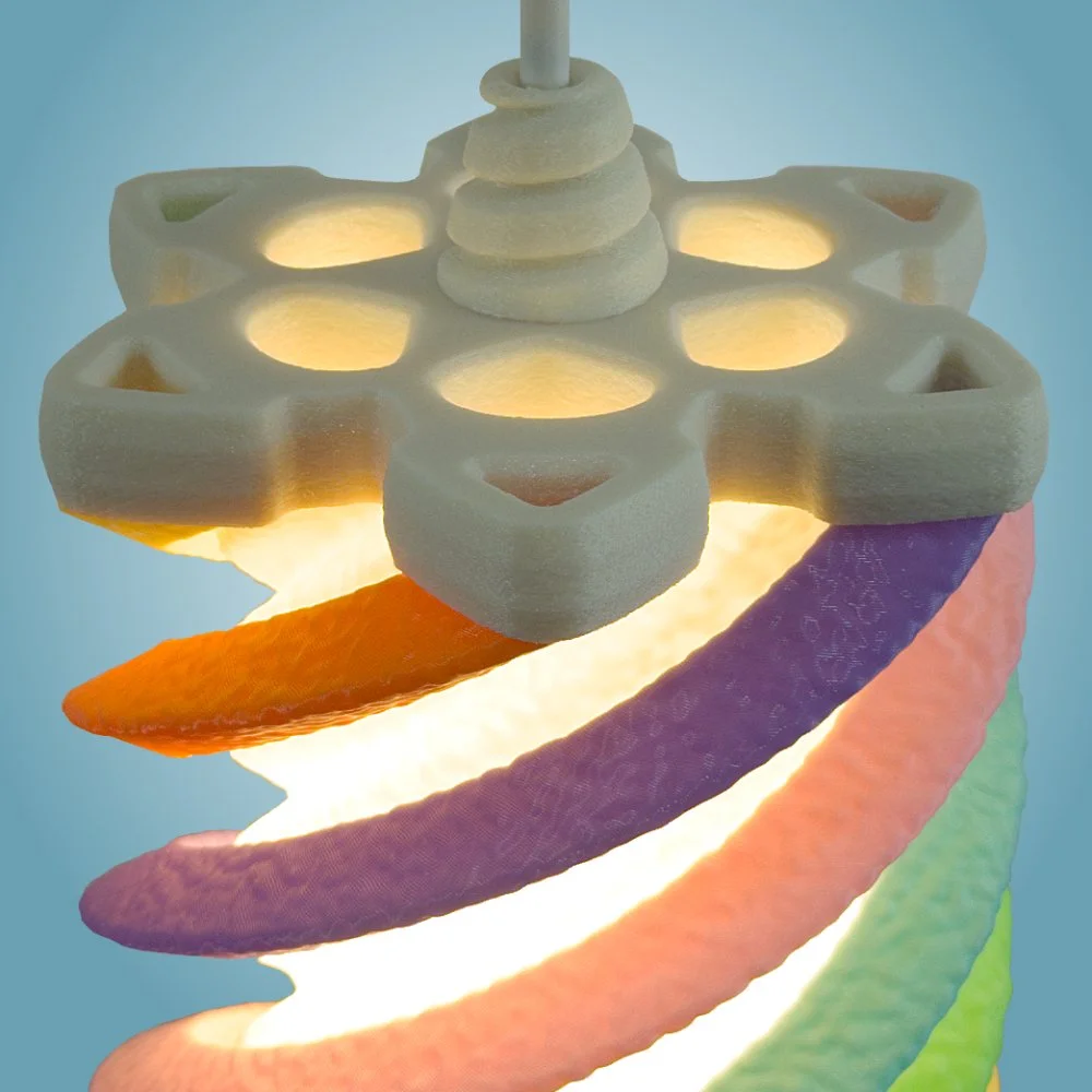 Spiral rainbow pendant lamp seen from the top