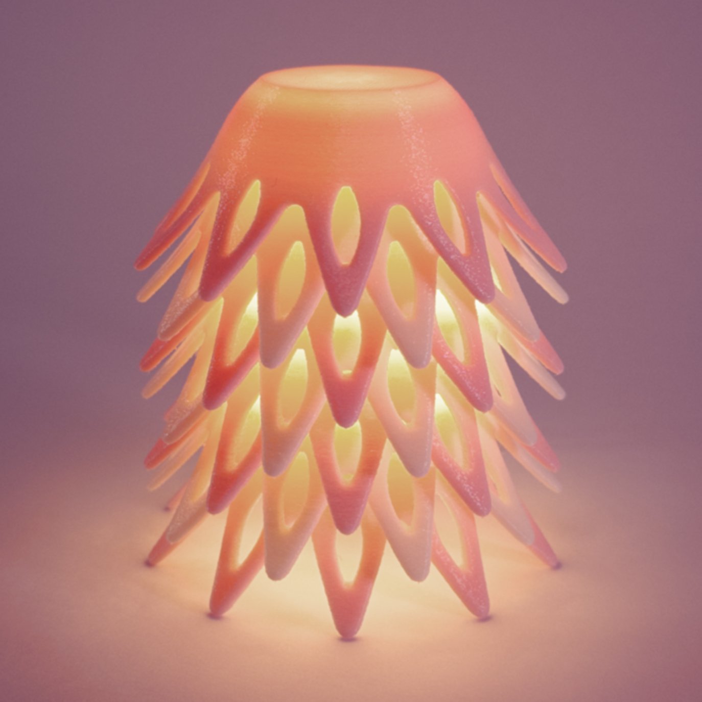 Single pink Pinecone night light, lit up