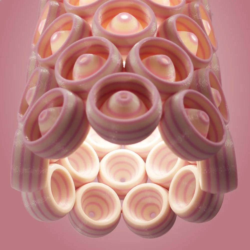Cups pink pendant lamp seen from the bottom