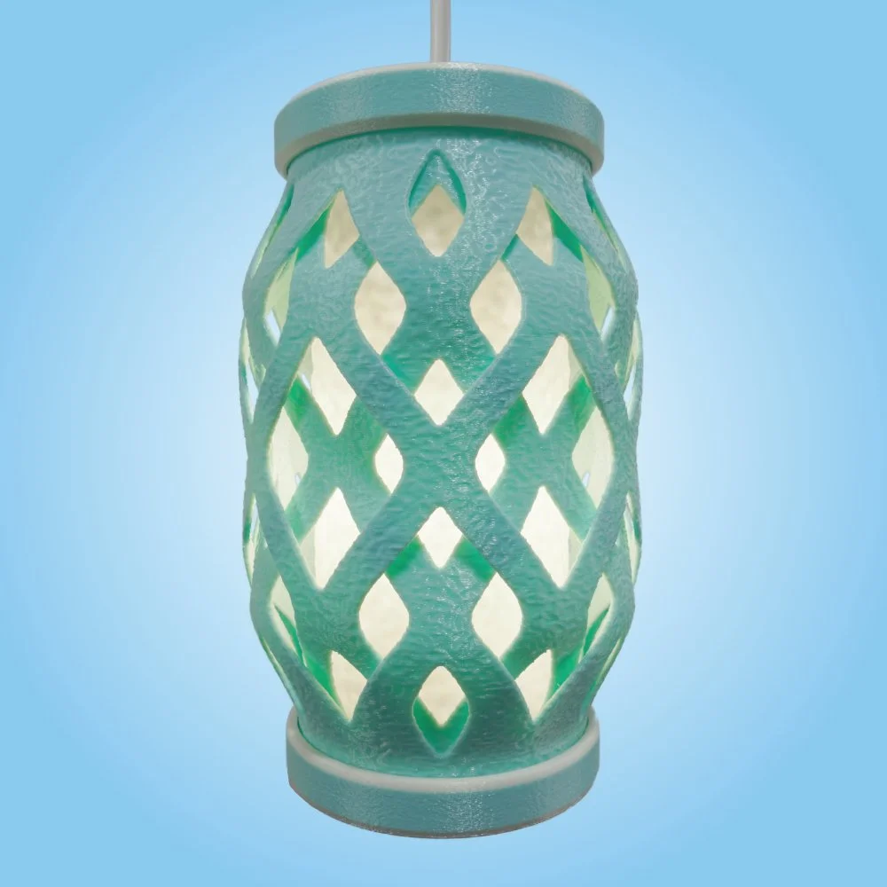 Wovenly blue pendant lamp seen from the side