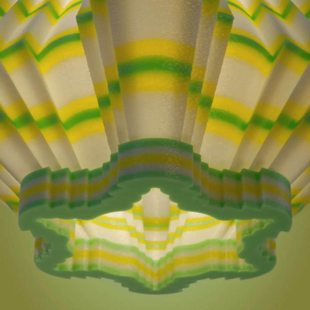 Facets green and yellow pendant lamp seen from the bottom