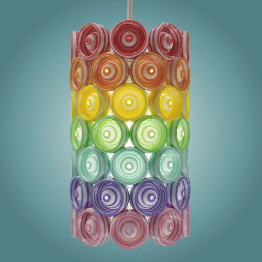 Cups rainbow pendant lamp seen from the side