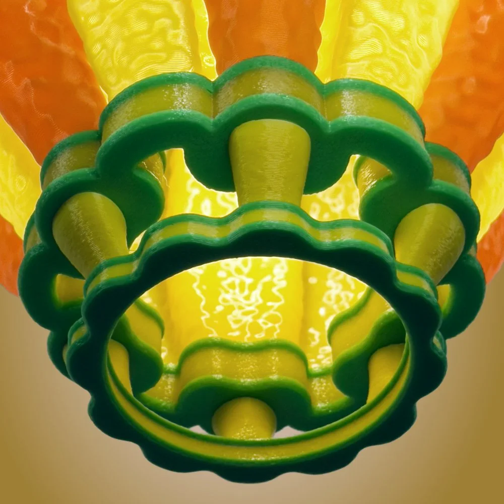 Airship pendant lamp in citrus colors, viewed from the bottom