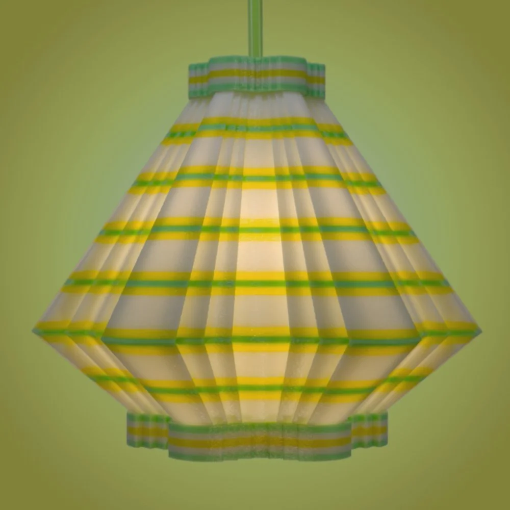 Facets green and yellow pendant lamp seen from the front
