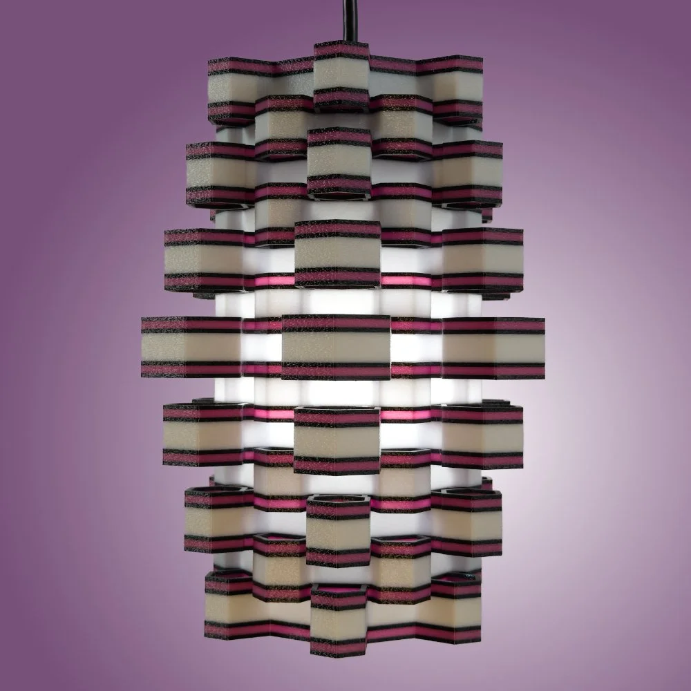 Hexy black and plum pendant lamp seen from the side