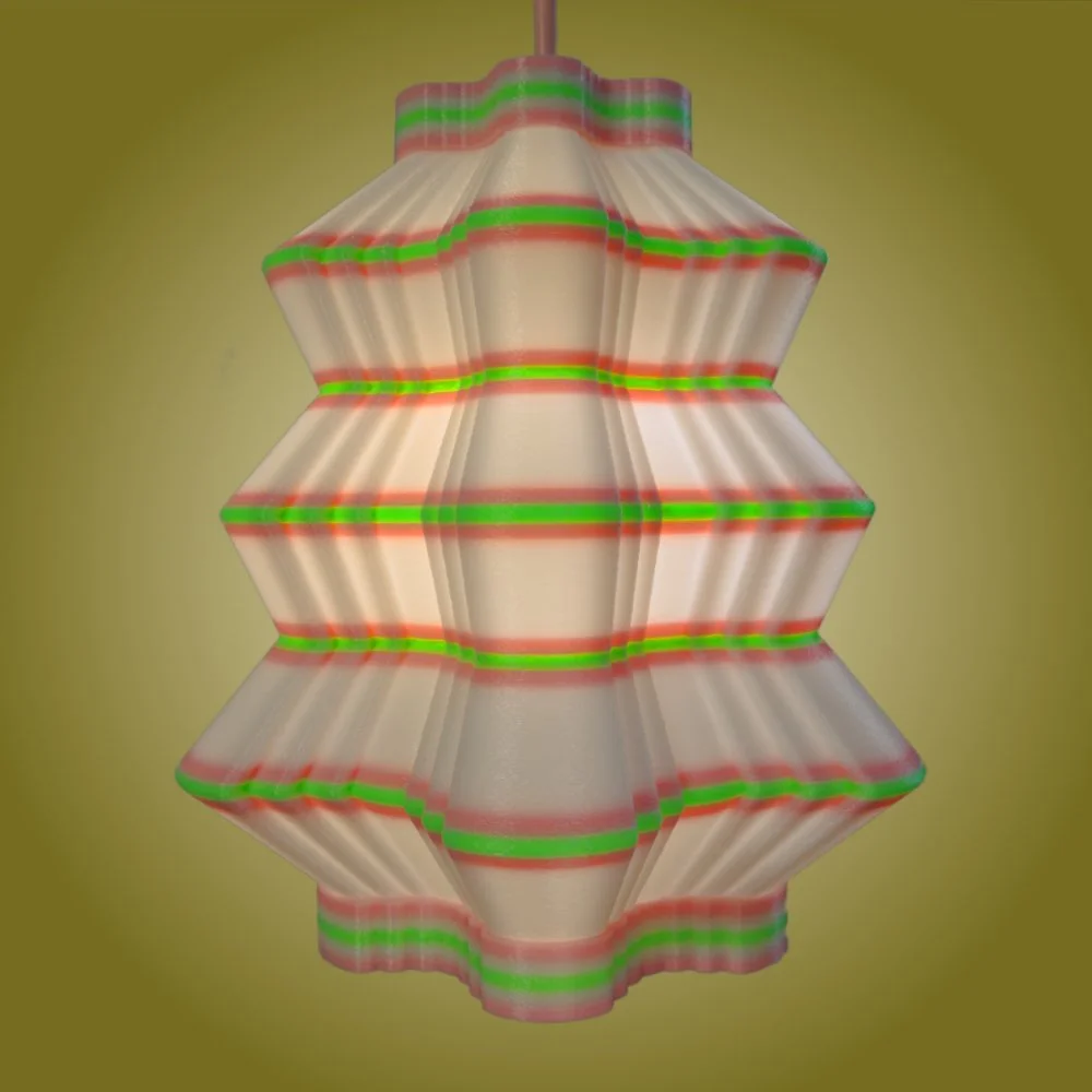 Scallops pink and green pendant lamp seen from the front