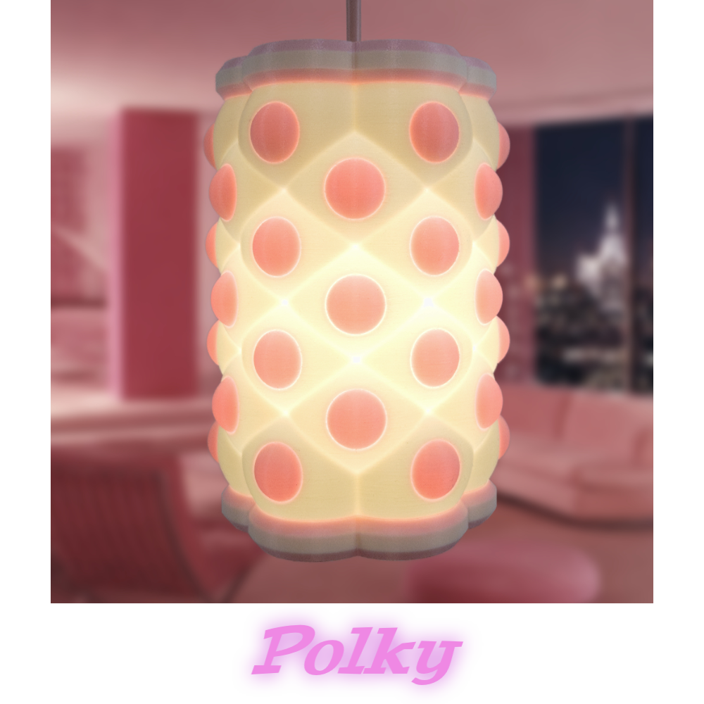 Polky pendant lamp hanging in a pink high-rise apartment