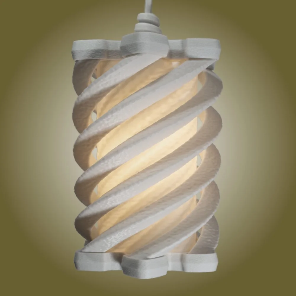 Spiral white pendant lamp seen from the front