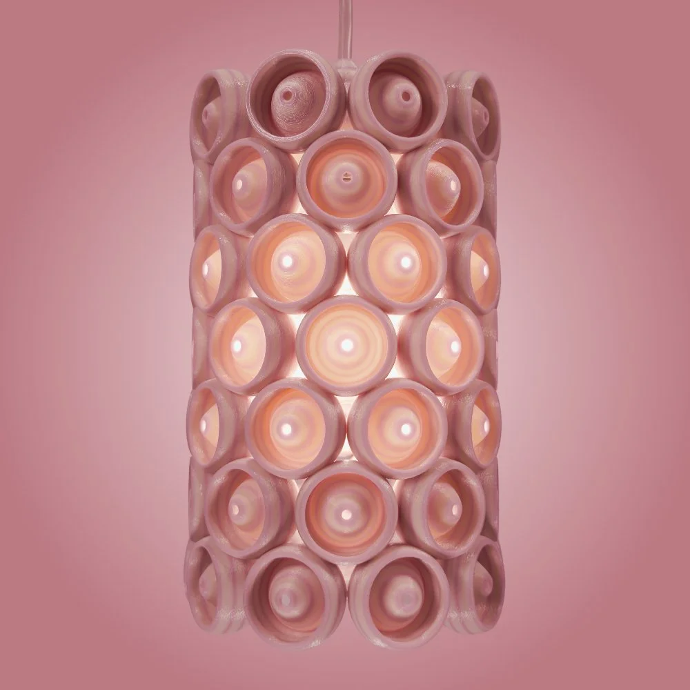 Cups pink pendant lamp seen from the side
