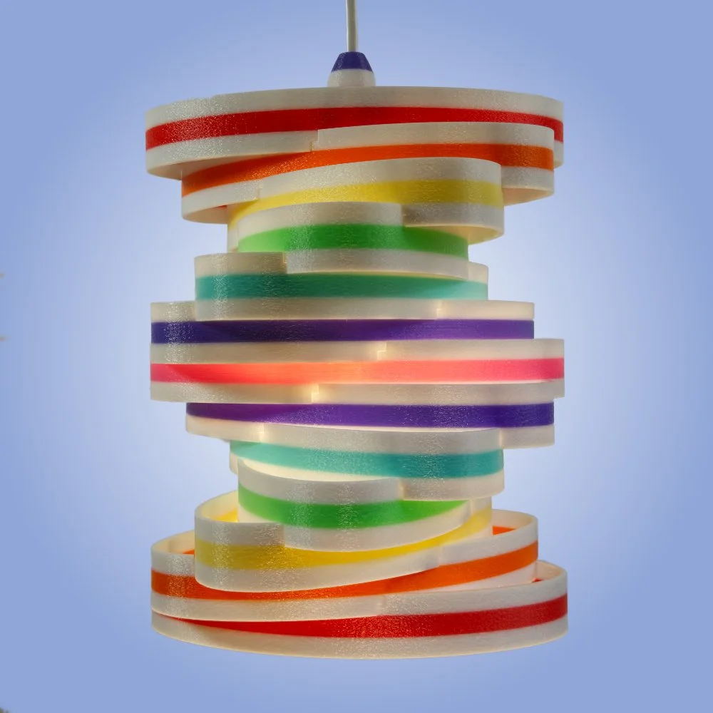 Spinoval rainbow pendant lamp seen from the side