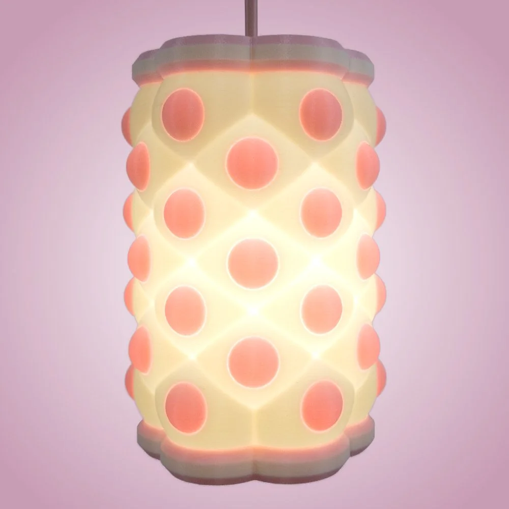 Pink Polky pendant lamp seen from the side