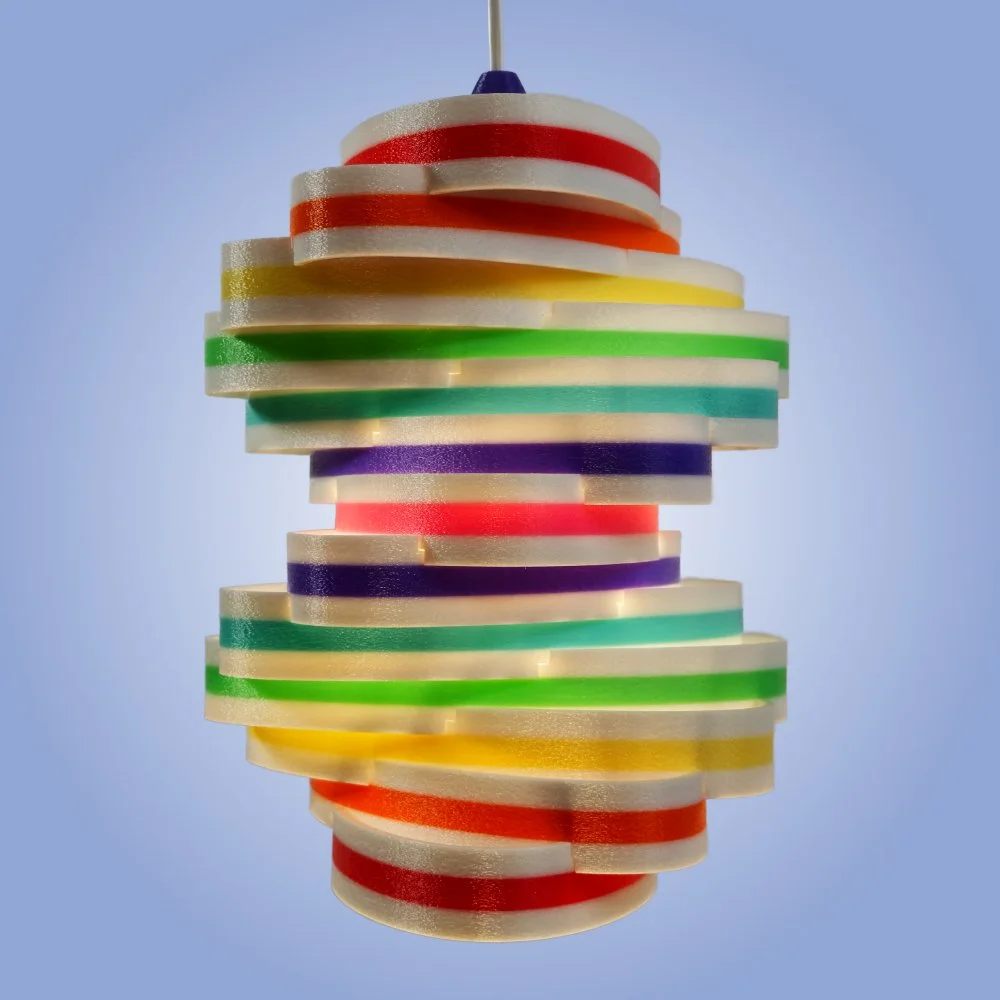 Spinoval rainbow pendant lamp seen from the front