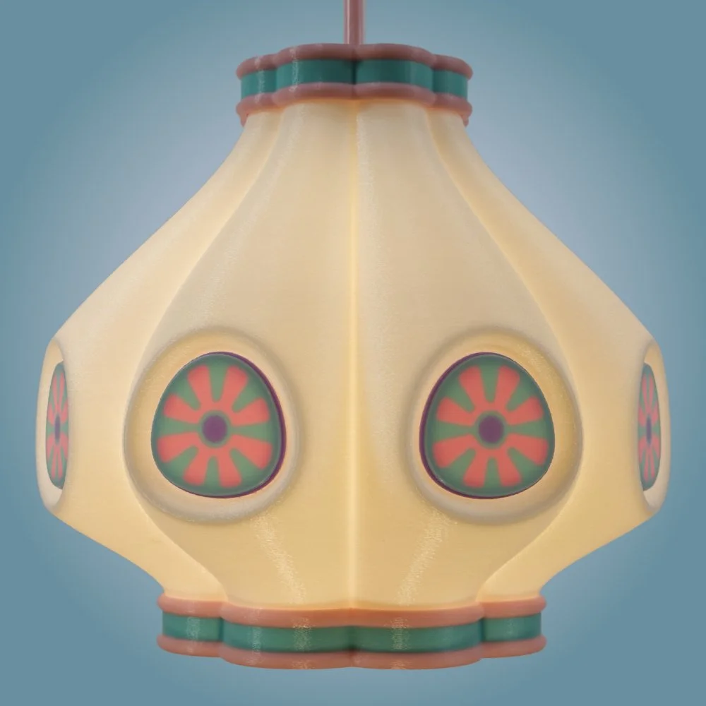 Garlic pendant lamp in berry colors, front view detail