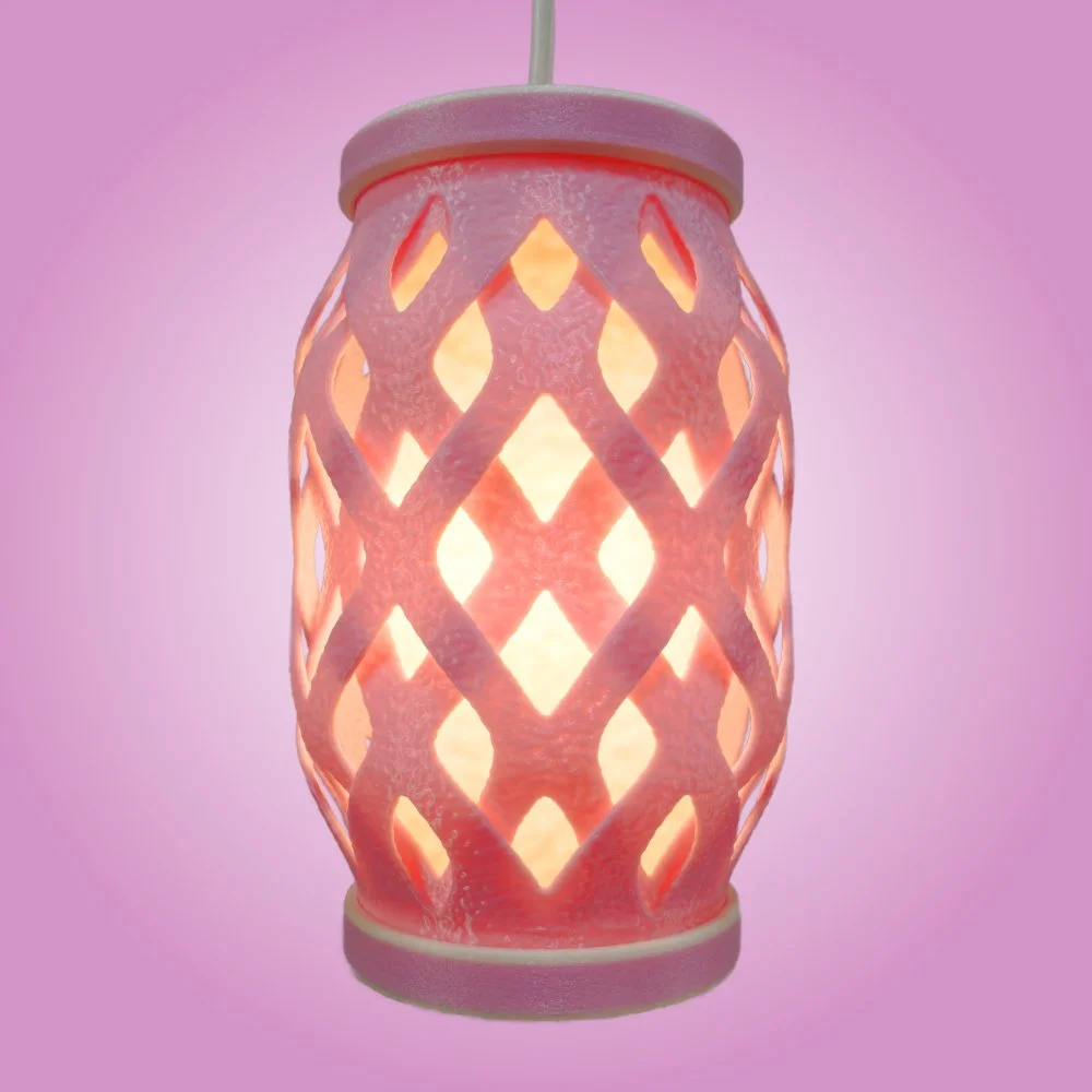 Wovenly pink pendant lamp seen from the side