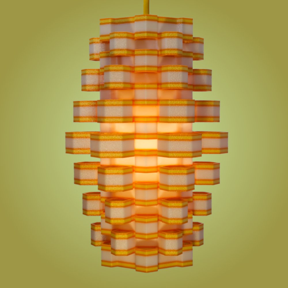 Hexy yellow and orange pendant lamp seen from the front