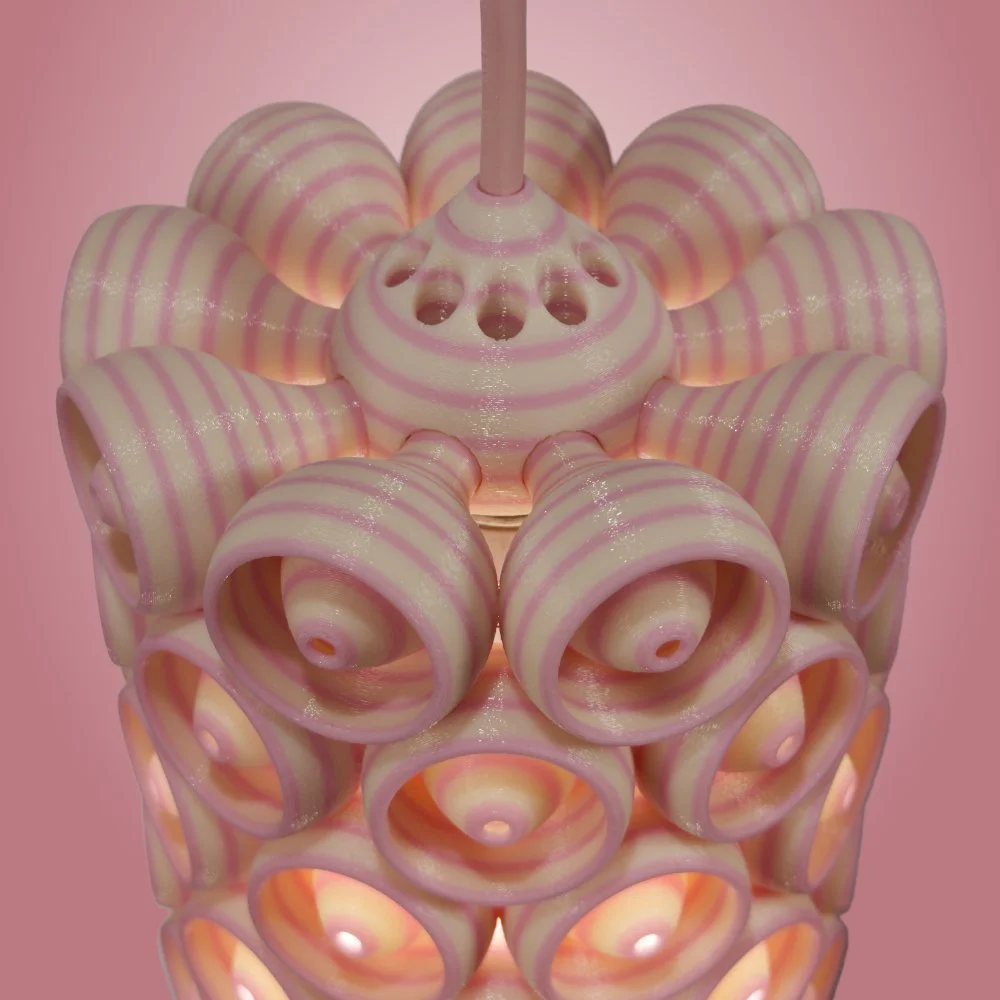 Cups pink pendant lamp seen from the top