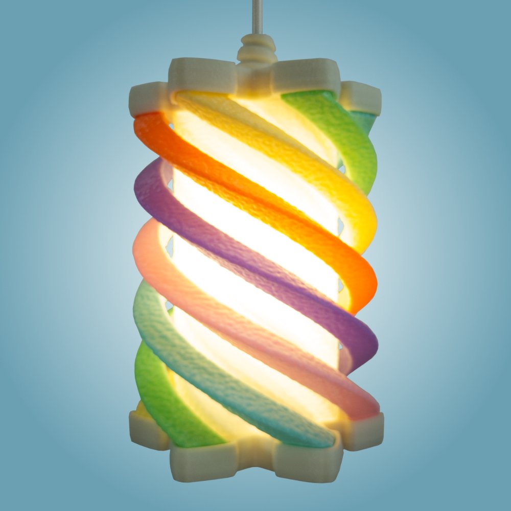 Spiral rainbow pendant lamp seen from the side