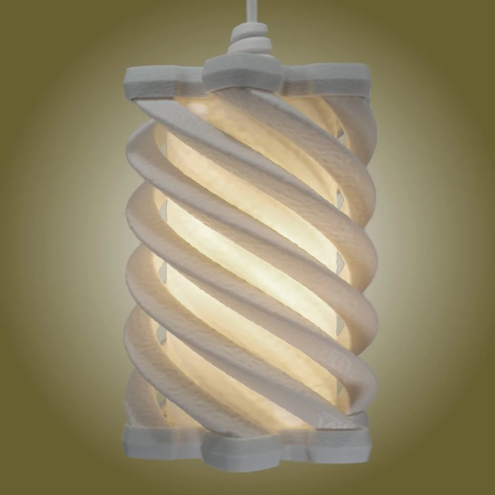 Spiral white pendant lamp seen from the side