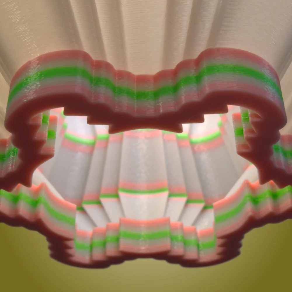 Scallops pink and green pendant lamp seen from the bottom