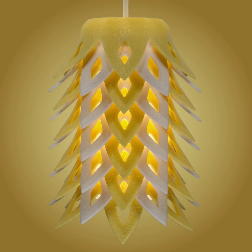 Pinecone yellow pendant lamp seen from the front