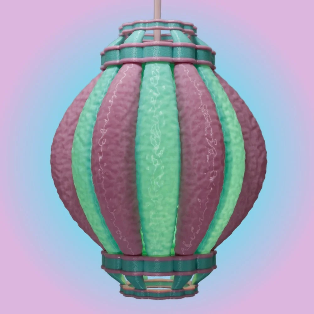 Airship pendant lamp in berry colors, front view