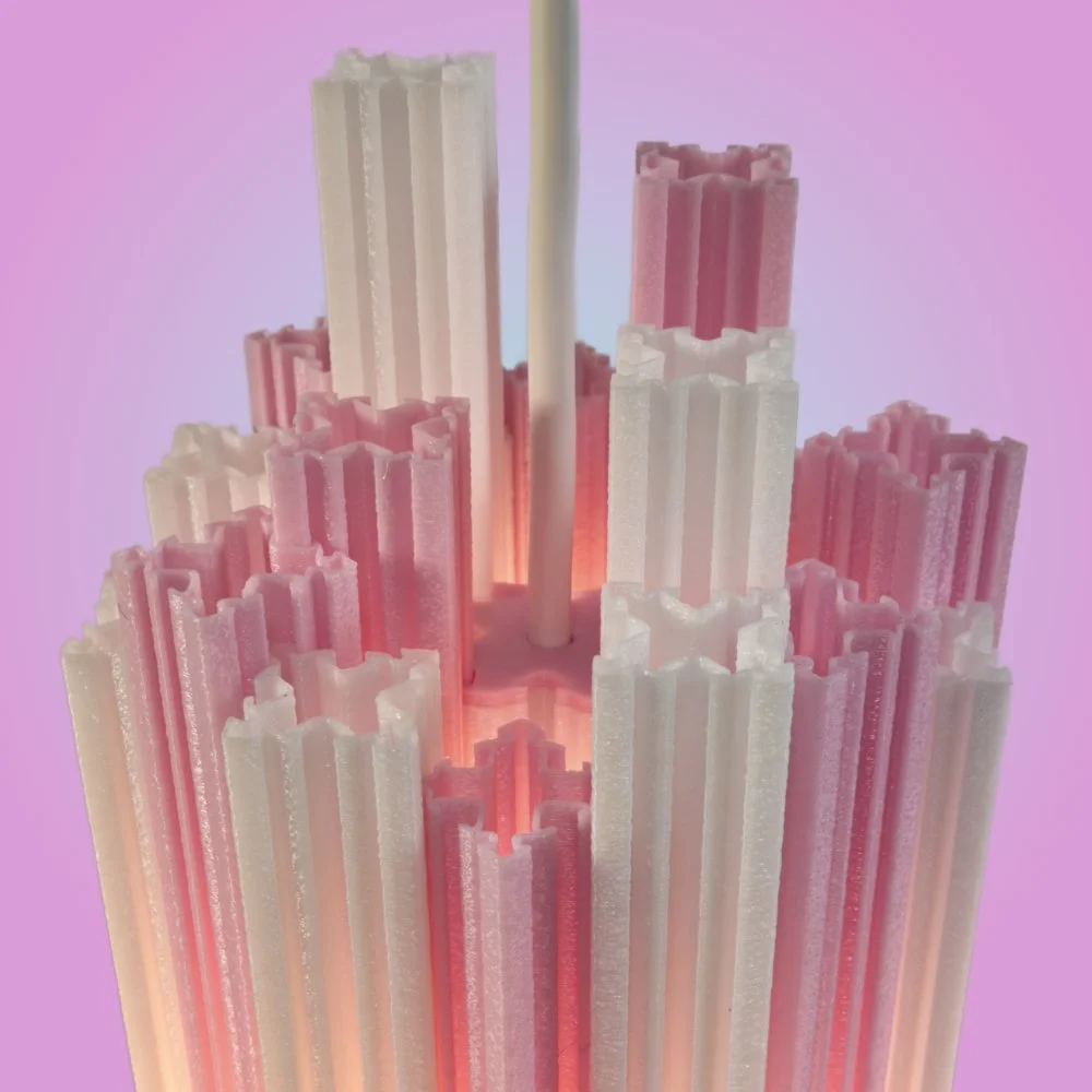 Churros pink pendant lamp seen from the top