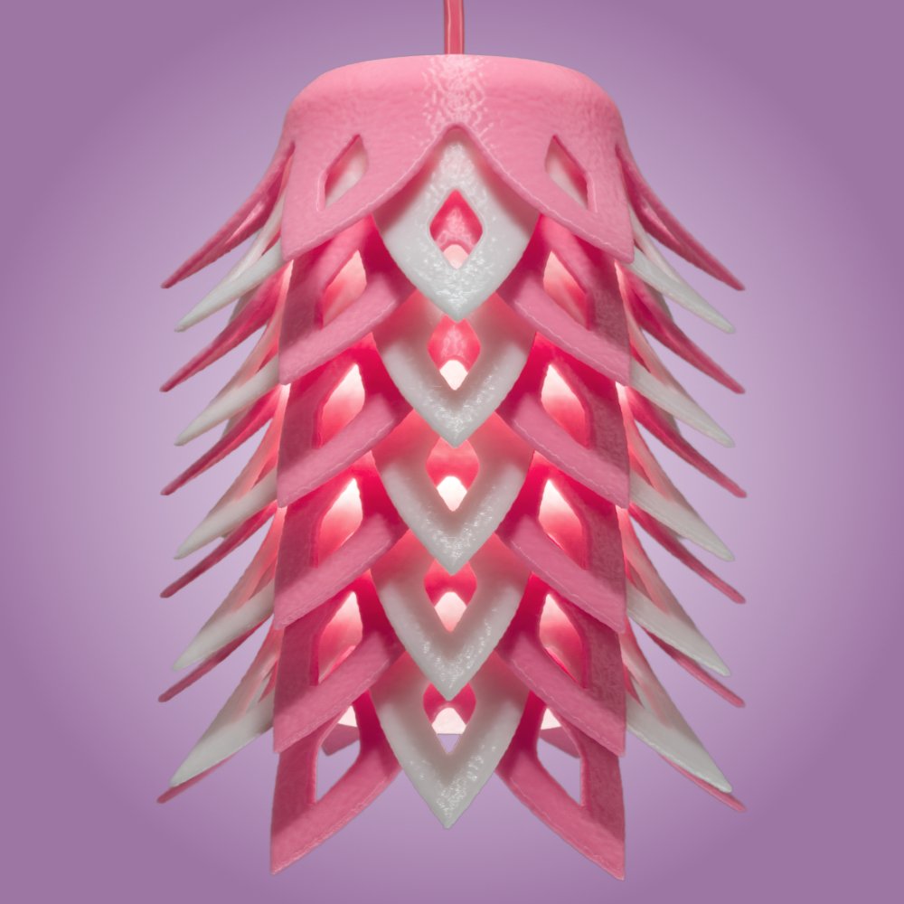 Pinecone pink pendant lamp seen from the front