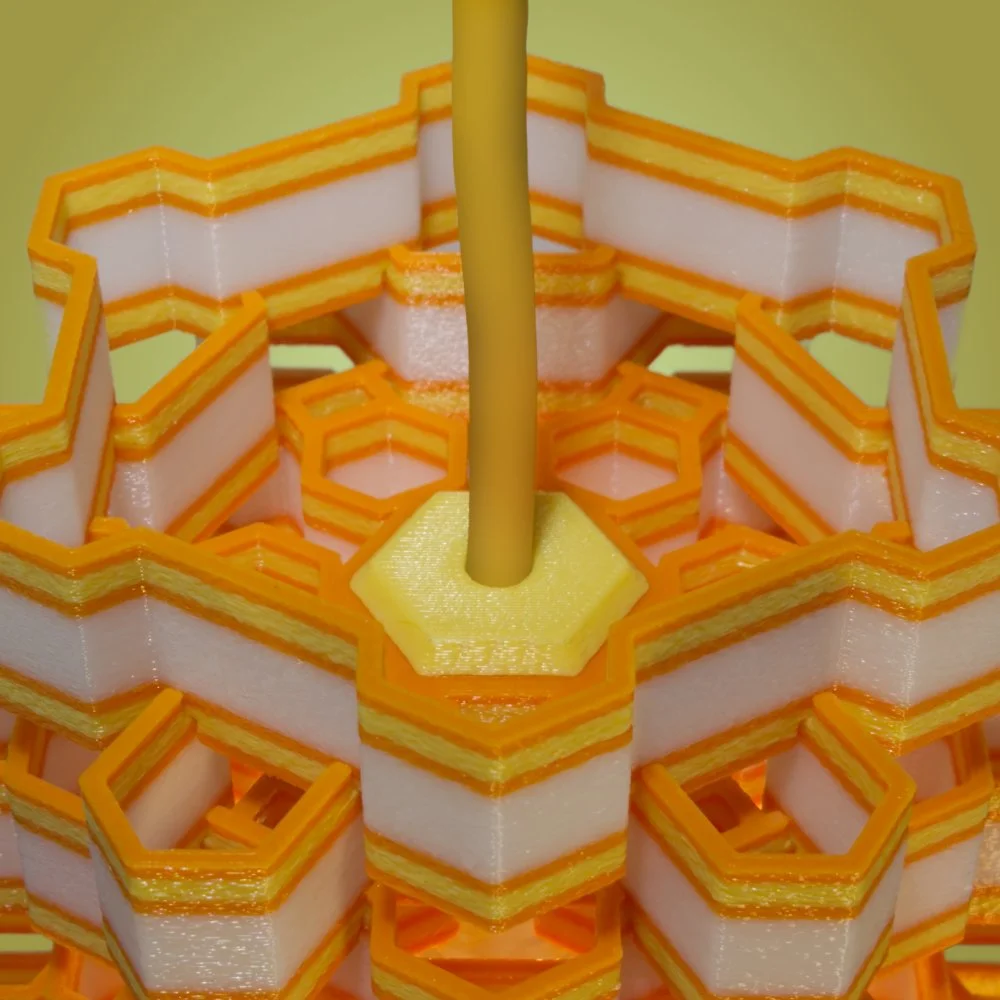 Hexy yellow and orange pendant lamp seen from the top