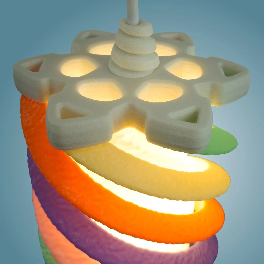 Spiral rainbow pendant lamp seen from the top