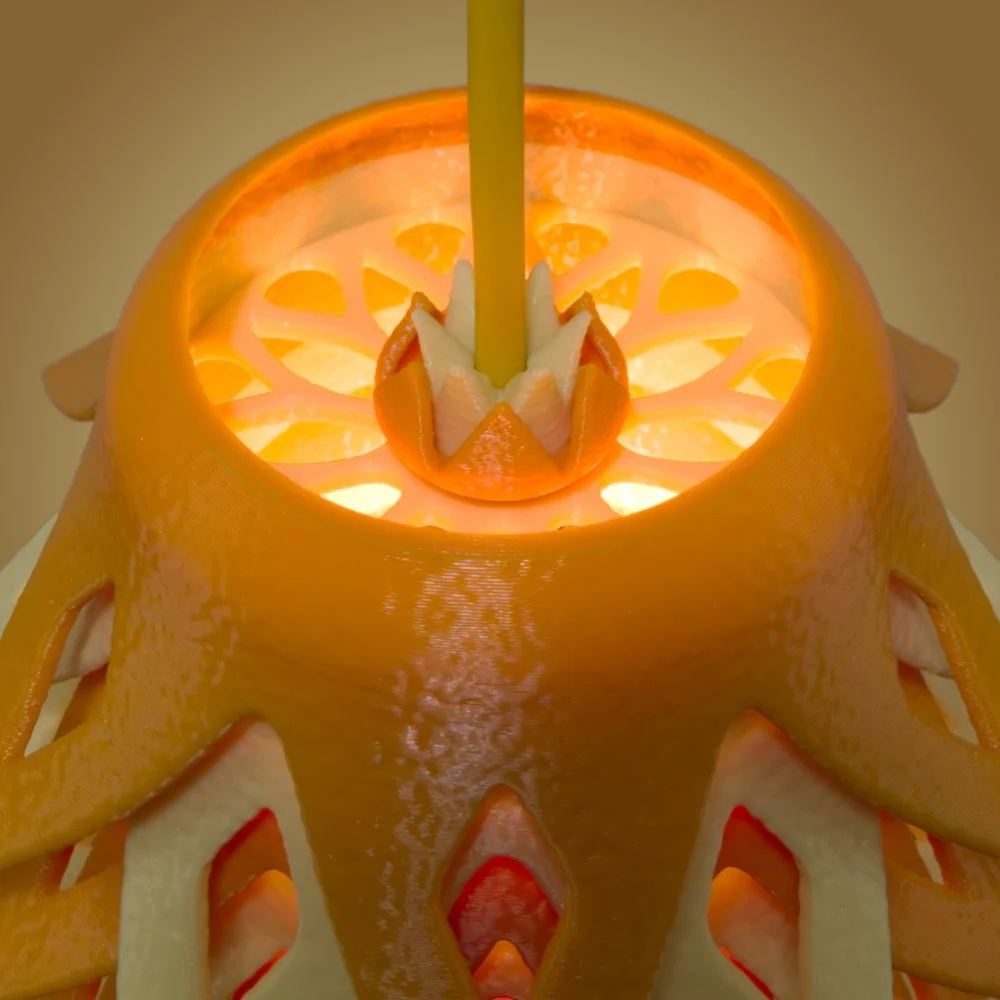 Pinecone orange and lemon pendant lamp seen from the top