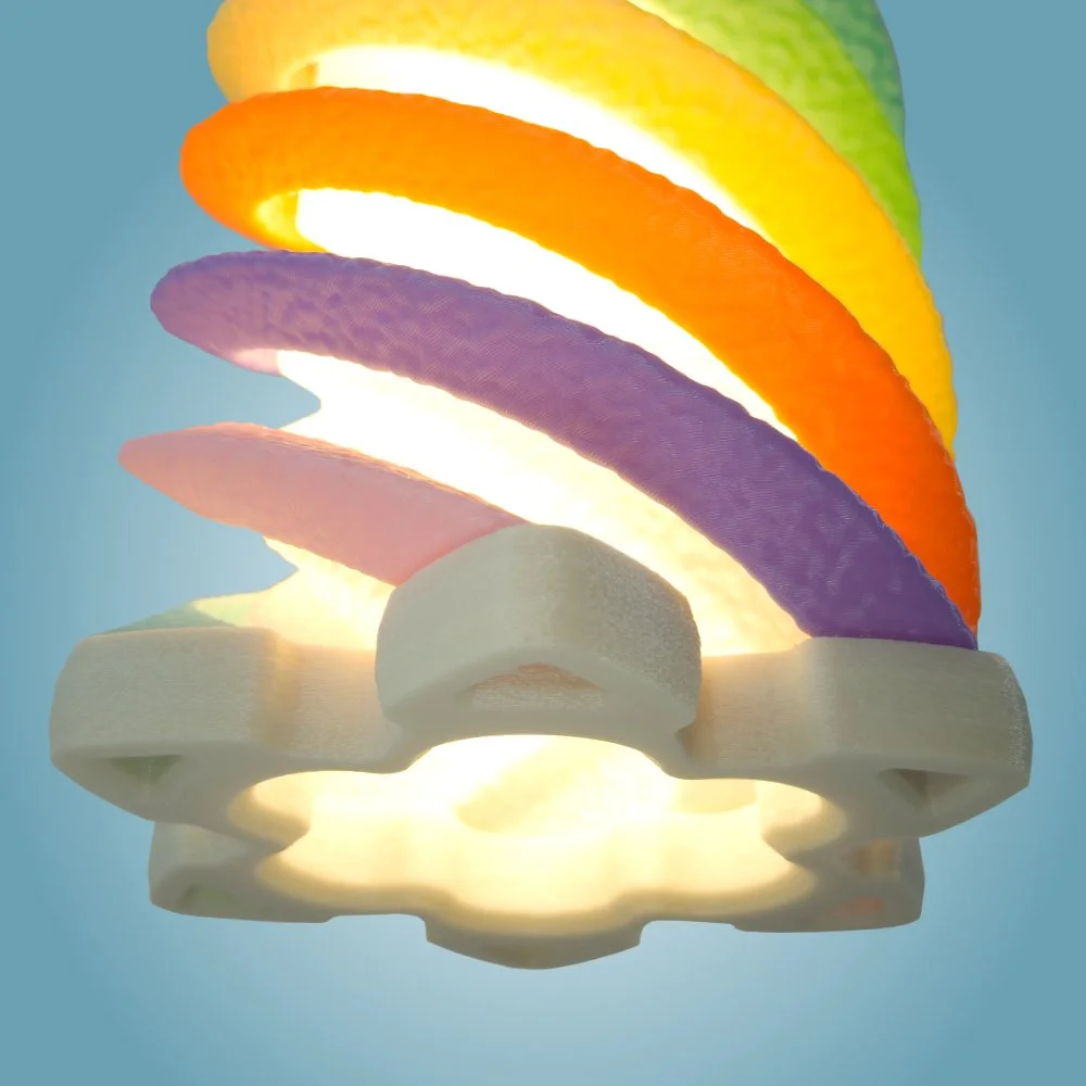 Spiral rainbow pendant lamp seen from the bottom