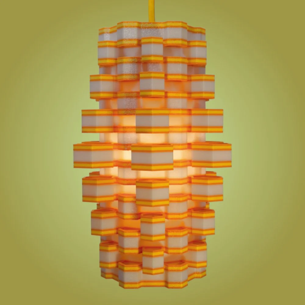 Hexy yellow and orange pendant lamp seen from the side