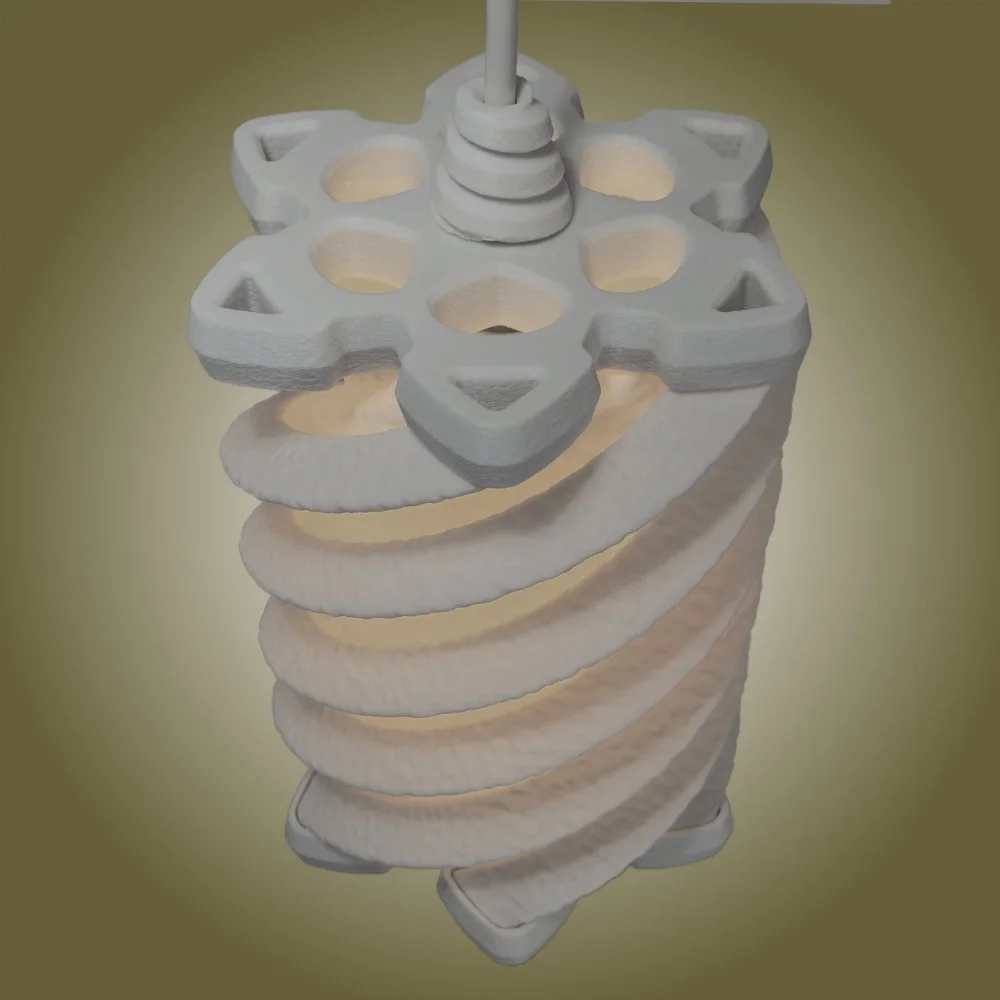 Spiral white pendant lamp seen from the top