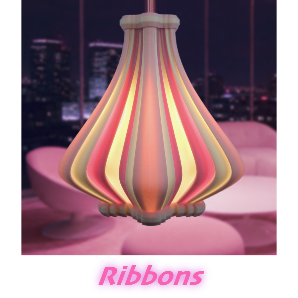Ribbons pendant lamp hanging in a pink high-rise apartment