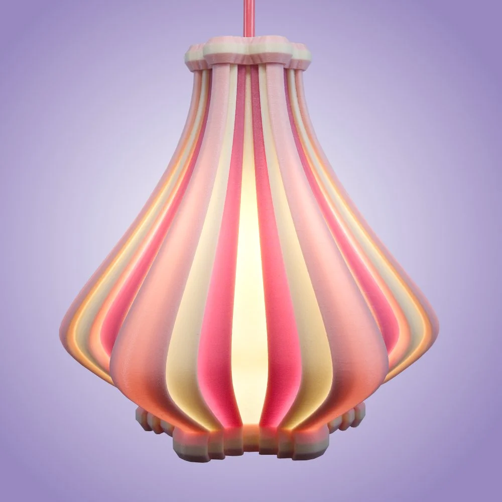 Ribbons pendant lamp in pinks seen from the side