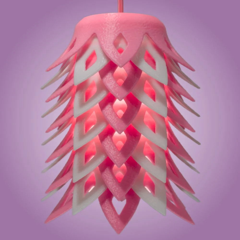 Pinecone pink pendant lamp seen from the side