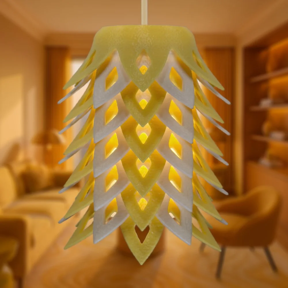Pinecone yellow pendant lamp glowing in a city penthouse