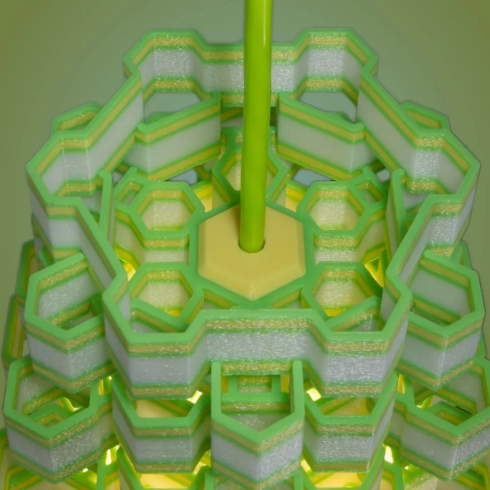 Hexy yellow and green pendant lamp seen from the top