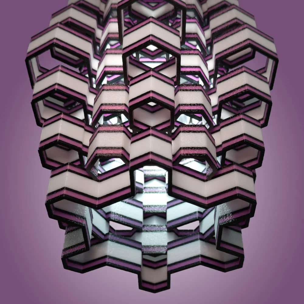 Hexy black and plum pendant lamp seen from the bottom