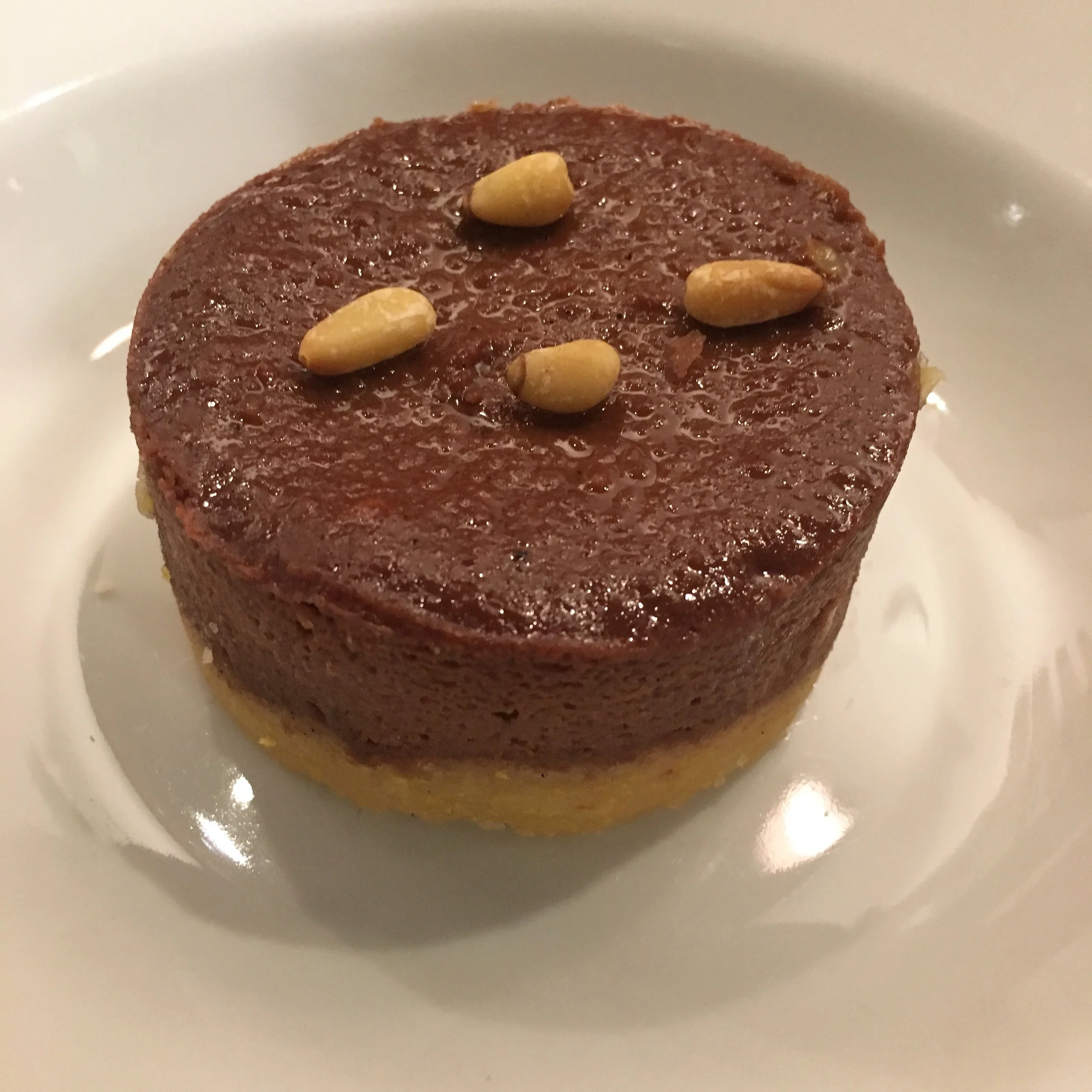 Dessert Two: Chocolate Ricotta Cheesecake on a Cornmeal Pine Nut Crust.
