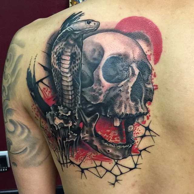 Skull and Snake Abstract Tattoo by David Mushaney