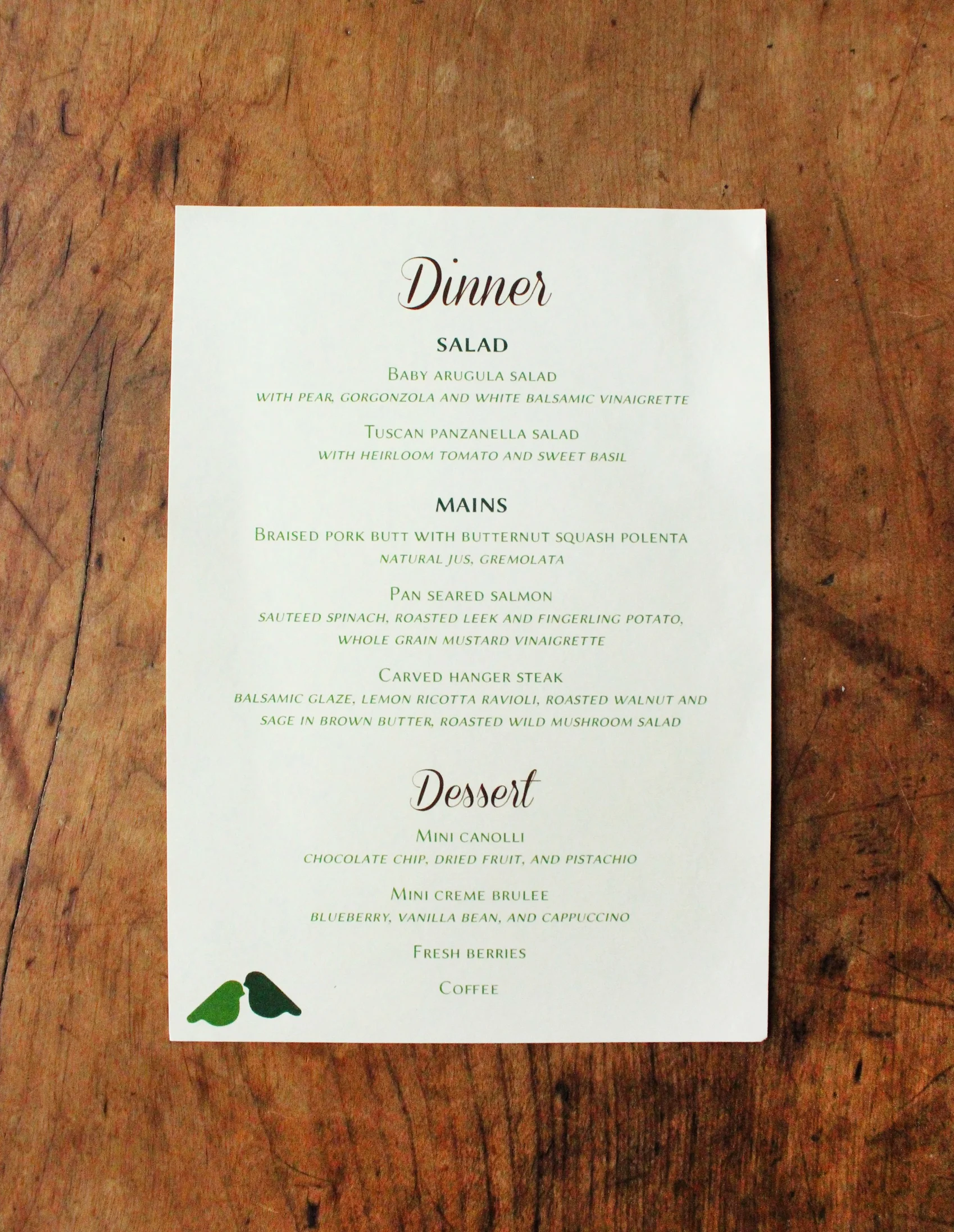   matt &amp; carolyn | reception dinner menu  