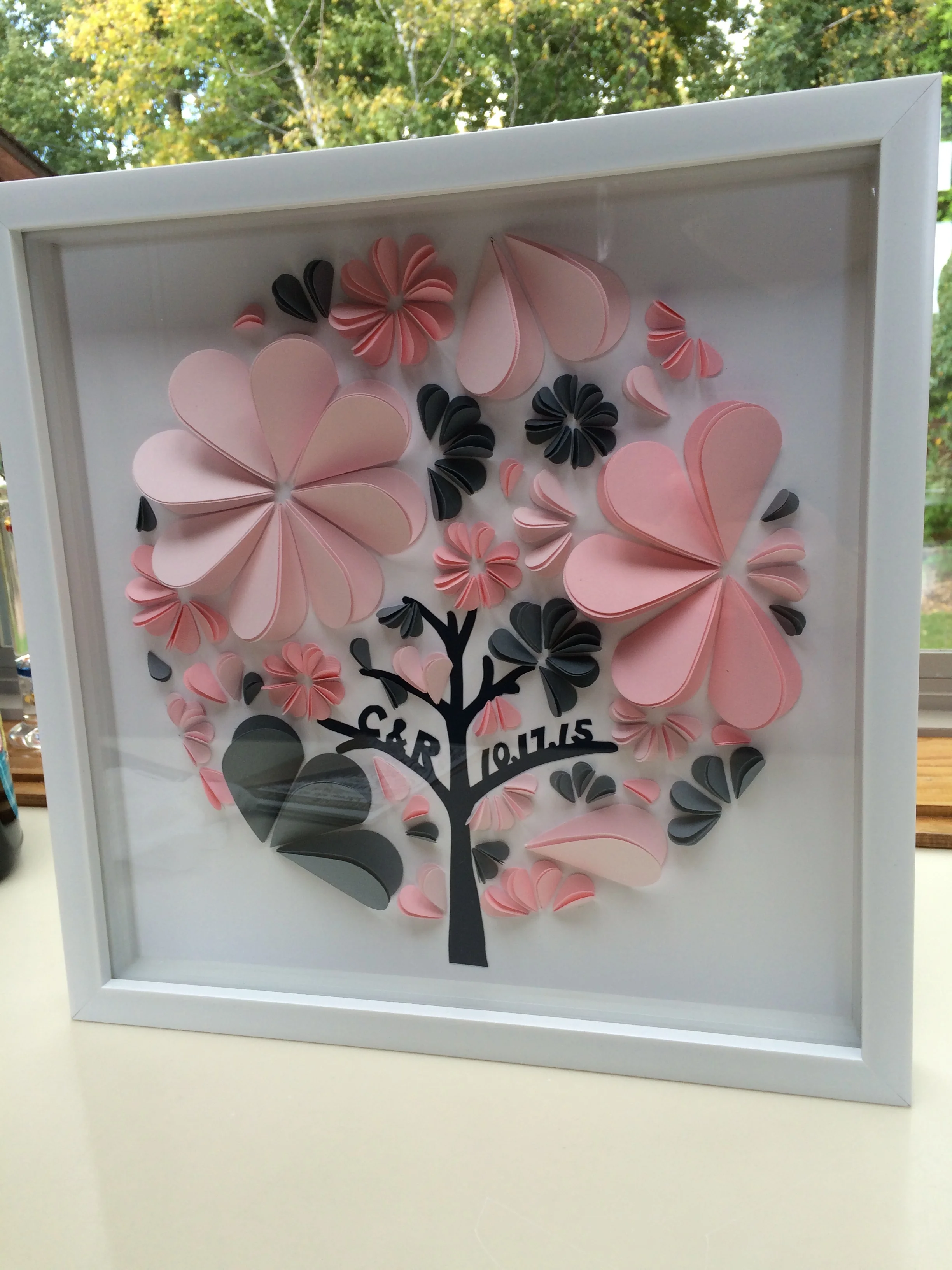   wedding gift   paper on paper in shadowbox frame  