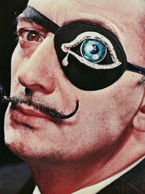 Salvador Dali wearing an eyepatch with The Eye of Time , c. 1950s