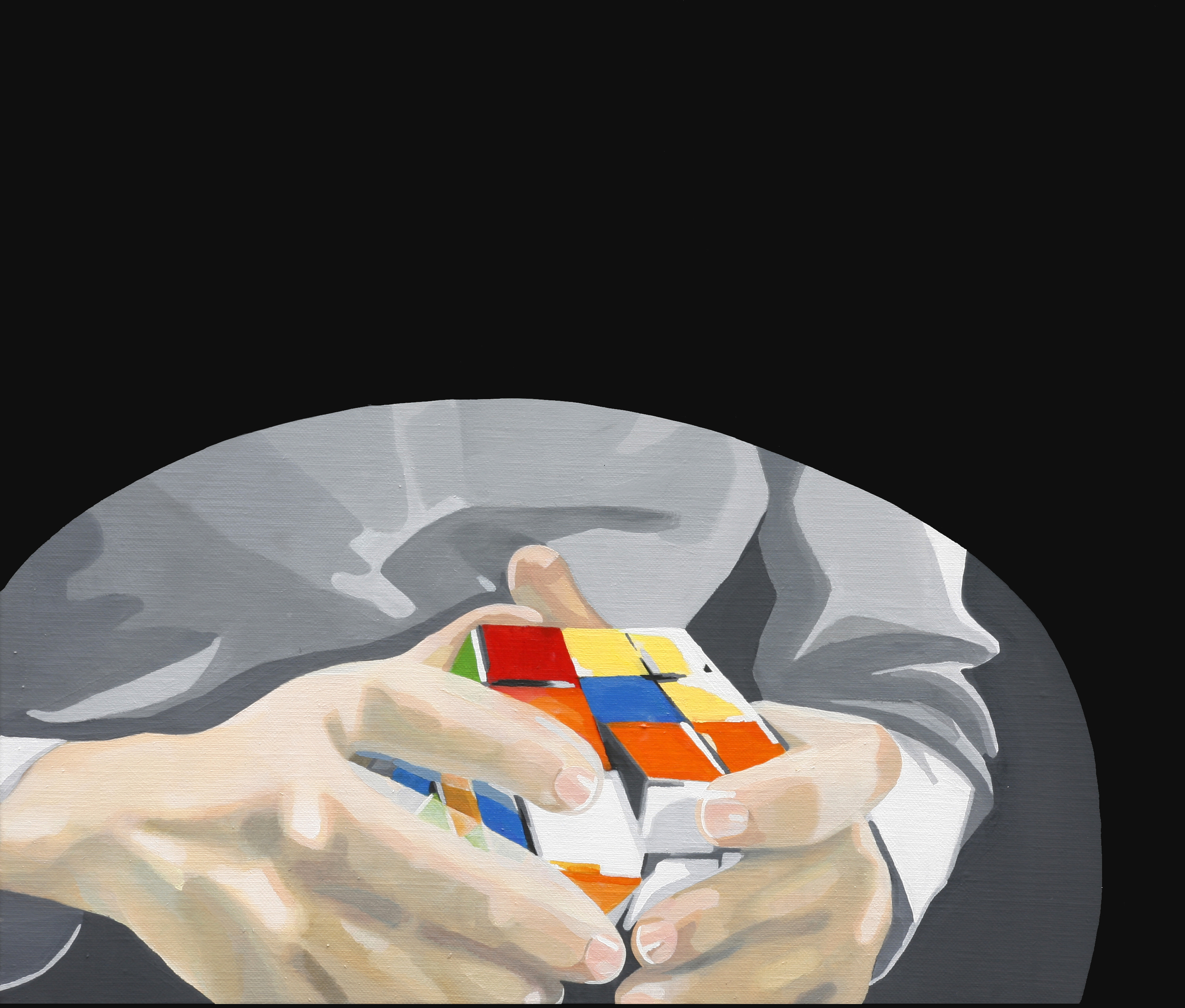 Cube2 (kju:b), oil on canvas, 17.9" x 20.8" x 1.9" (45.5 cm x 53 cm x 5 cm)