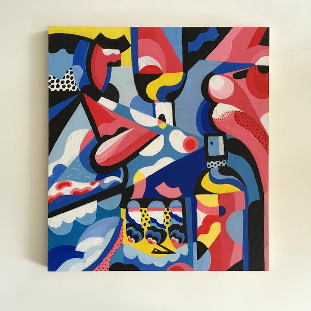  'Culturally conscious rap sprays' 45 x55 cm acrylic on mounted wood pane. 2015
